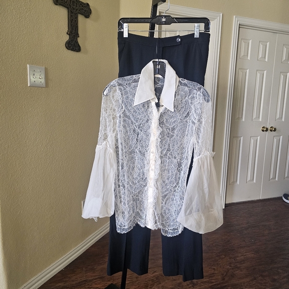 Valentino 3pc Cream and Black Top/Cami/Pant Set Size S - Picture 15 of 15